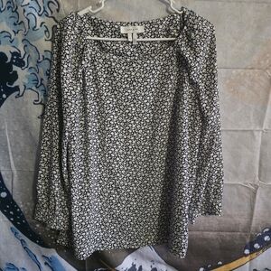 Black and White Floral Blouse
